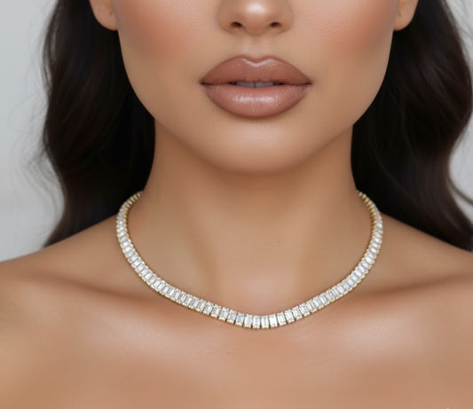 CZ Crystal Baguette Tennis Necklace
