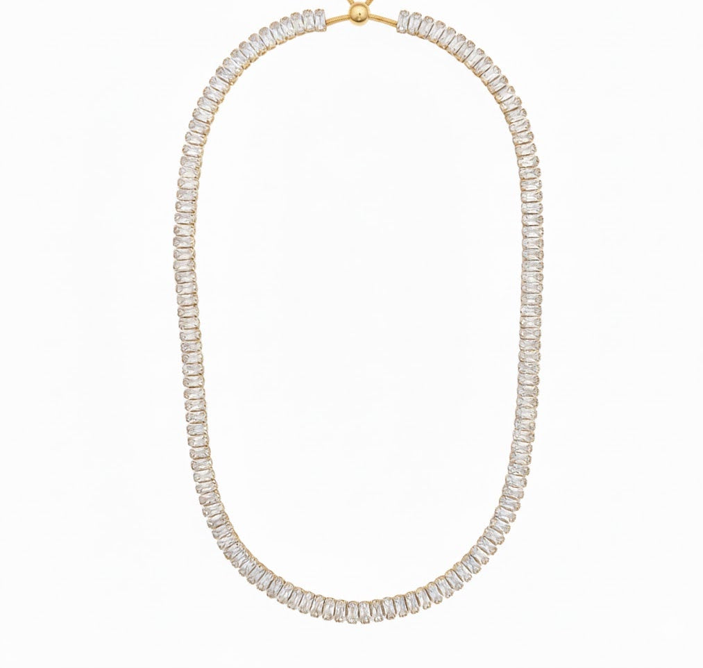 CZ Crystal Baguette Tennis Necklace