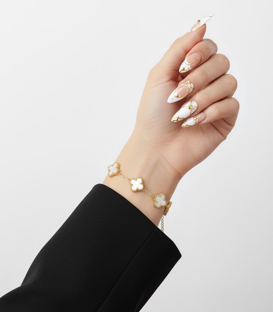 Sleek white clover bracelet