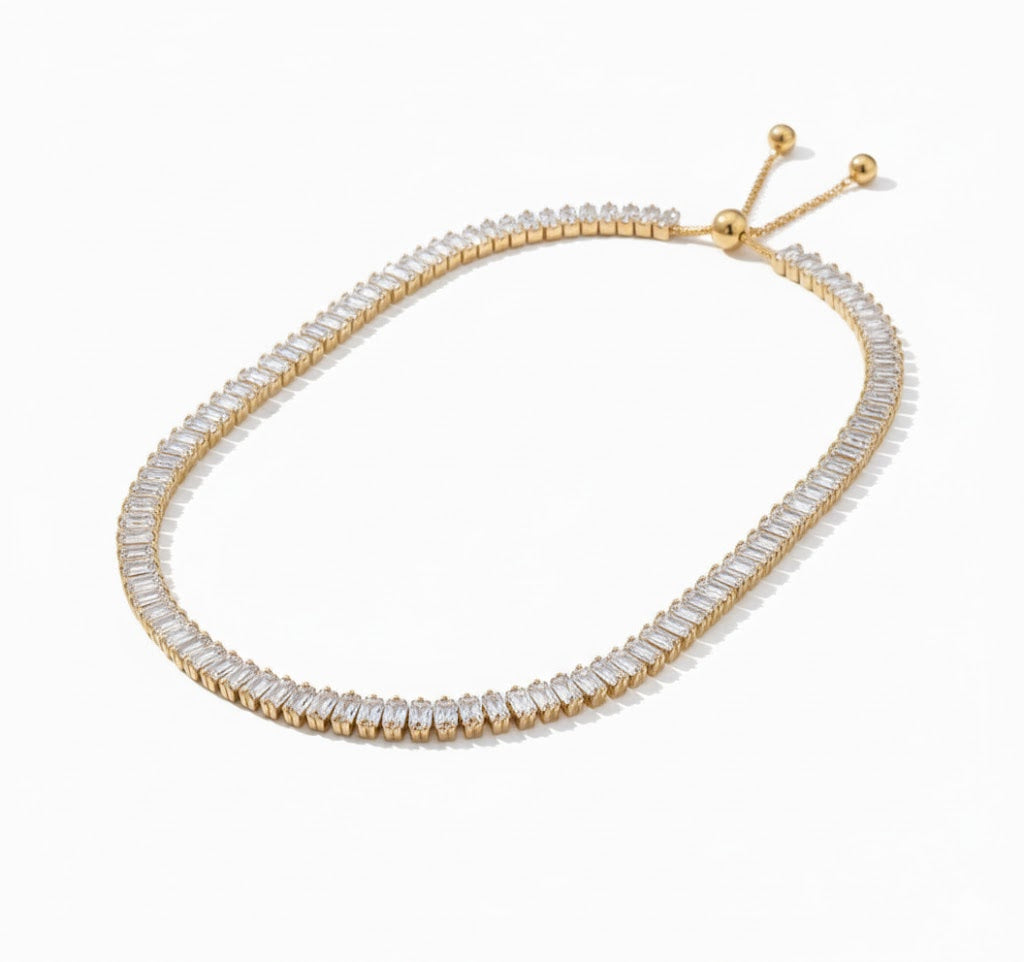 CZ Crystal Baguette Tennis Necklace